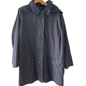 LAUREN RALPH LAUREN navy blue women's trench coat hood cotton blend size 2XL